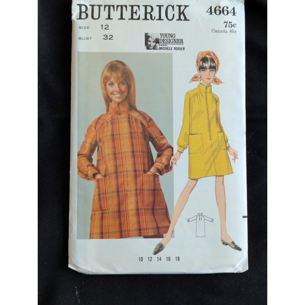 VTG 1968 Butterick Pattern 4664 Young Designer Dress Size 12 Uncut Mod